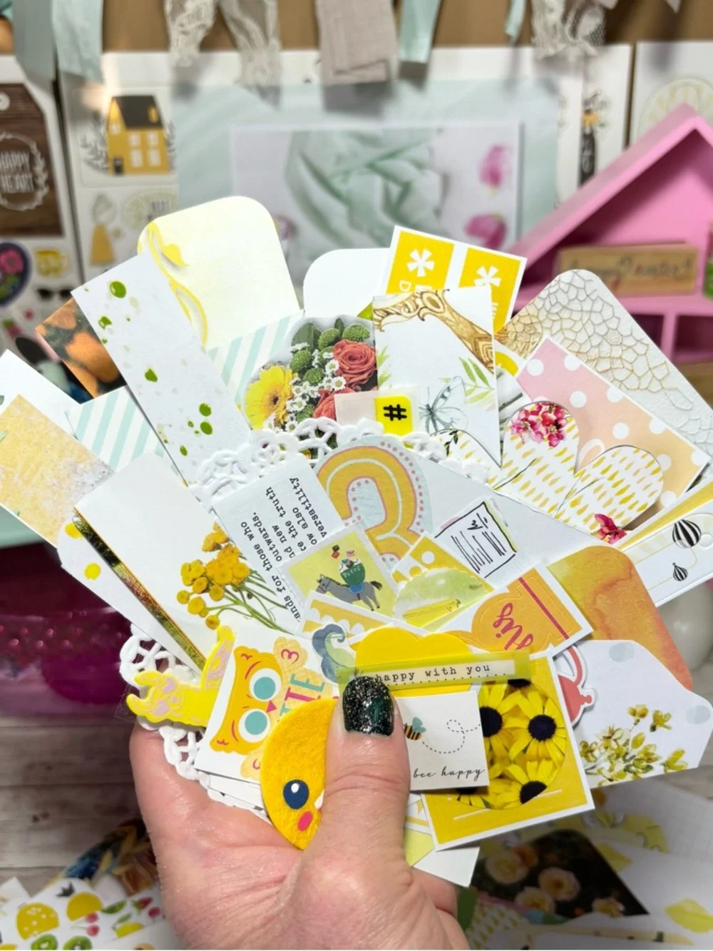 Yellow Junk Journal Paper Scrap Pack Kit 100 Pc Ephemera Planner Decor Scrapbook